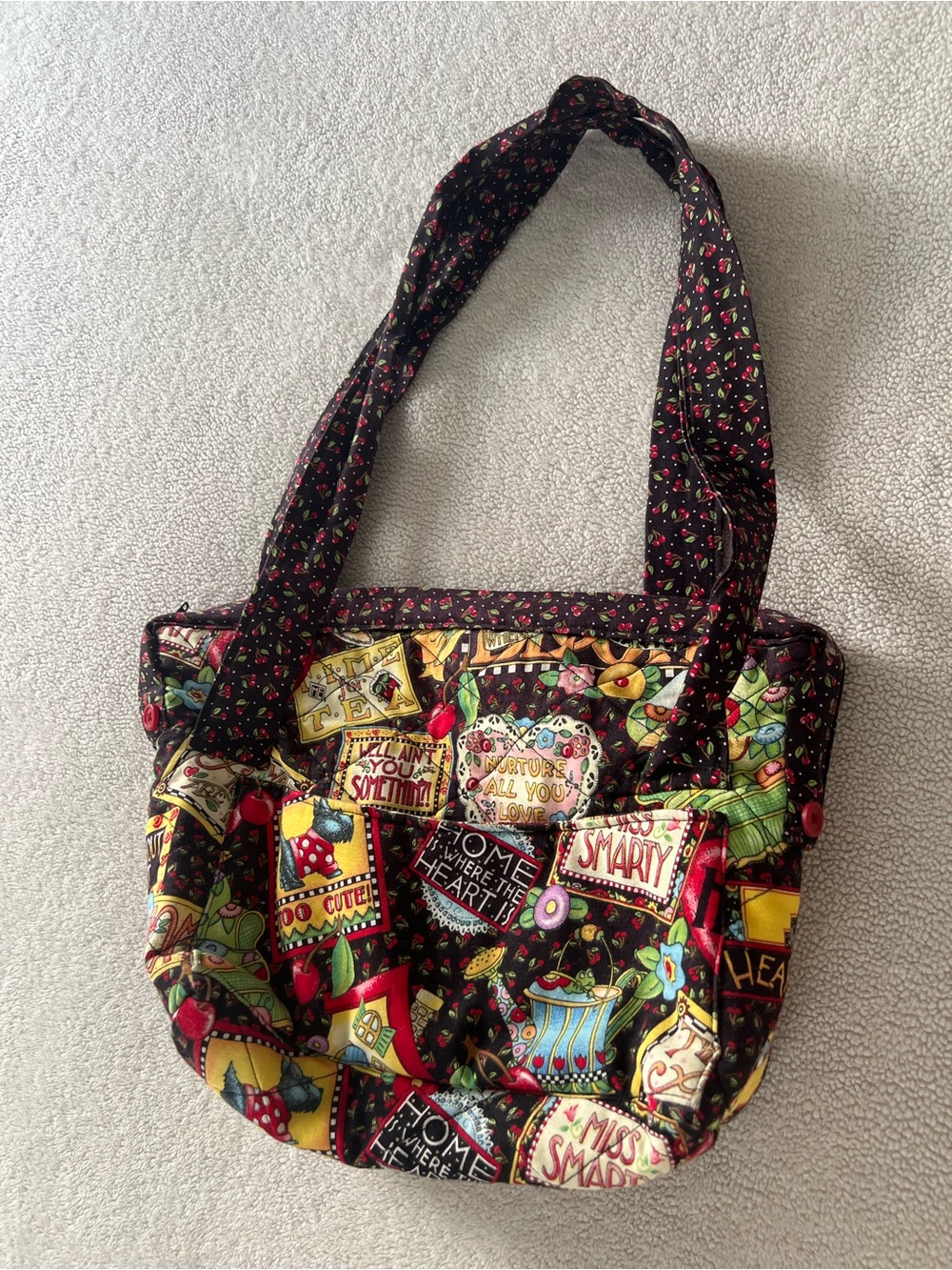 Handmade Mary Engelbreit Cherry Bag Shoulder Purse Vintage Style Whimsical Fabri
